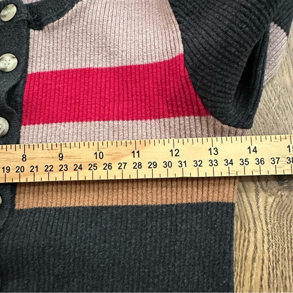 Faherty Mikki Henley Sweater Long Sleeve Ribbed Stripe Colorblock Grey S - Picture 4 of 7